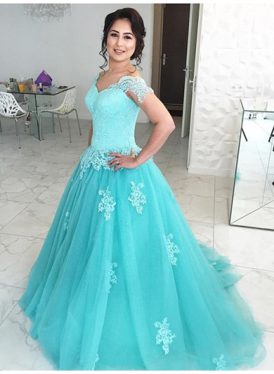 Tulle Sweetheart Capped Sleeves Ball Gown 2022 Prom Dresses