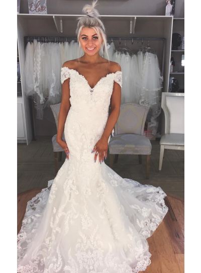 2022 Sexy Mermaid  Off The Shoulder Sweetheart Lace Wedding Dresses
