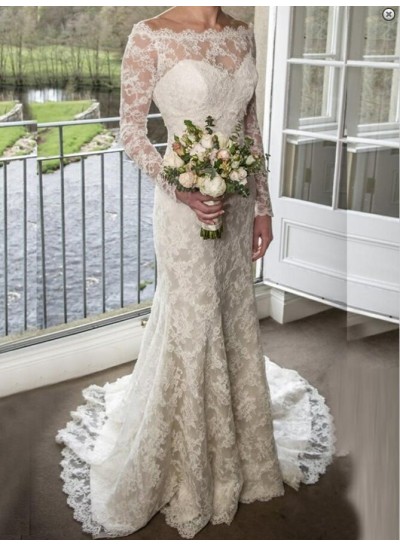 2022 Elegant Sheath Long Sleeves Lace Wedding Dresses