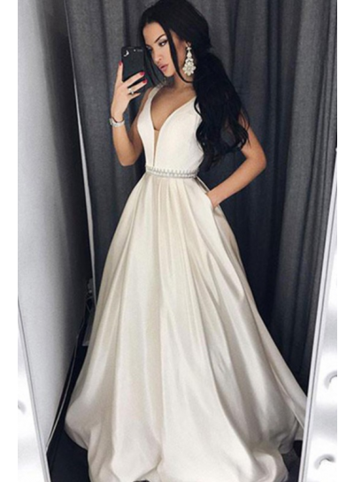 Cheap A-Line Sweetheart Satin Ivory Prom Dresses 2022