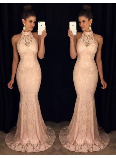 Sexy Trumpet/Mermaid  Pearl Pink Lace 2022 Prom Dresses