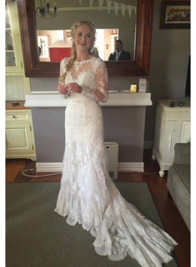 2022 Newest Sheath Lace Long Sleeves Sweetheart Wedding Dresses