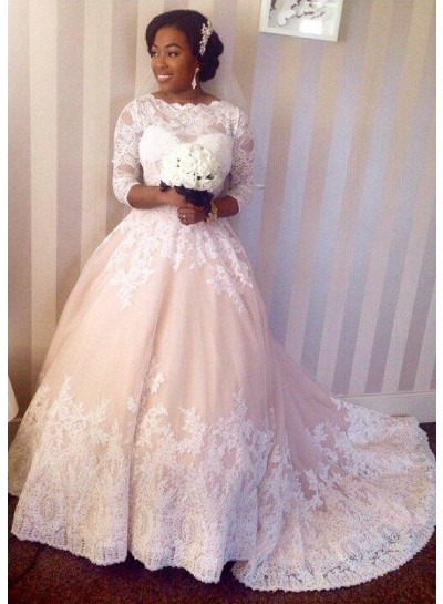 2024 A Line Court Train Sweetheart Lace Wedding Dresses