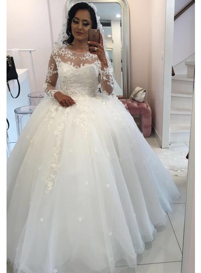 New 2024 Long Sleeves Organza Princess Ball Gown Wedding Dresses