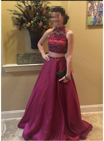 A-Line Satin Burgundy 2022 Two Pieces Prom Dresses