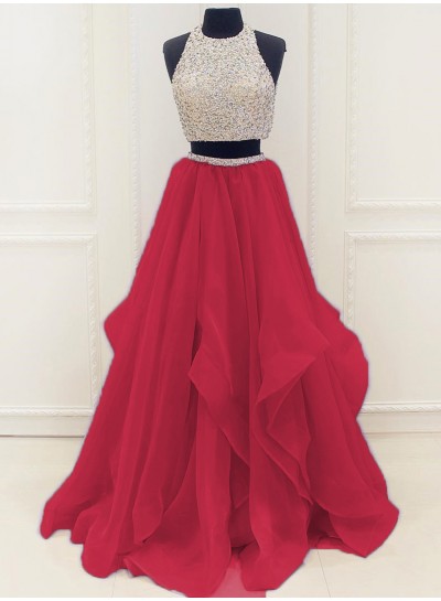 New Arrival A-Line Organza Red Two Pieces 2022 Prom Dresses
