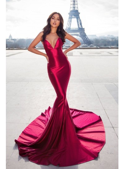 2024 Mermaid Red Sweetheart Lace Up Back Long Prom Dresses 