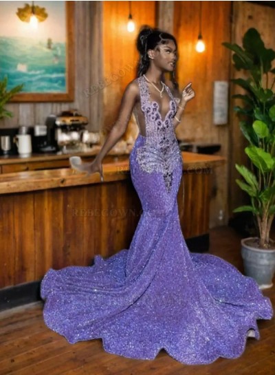 2024 Lavender Mermaid Sequin Long Evening Gowns