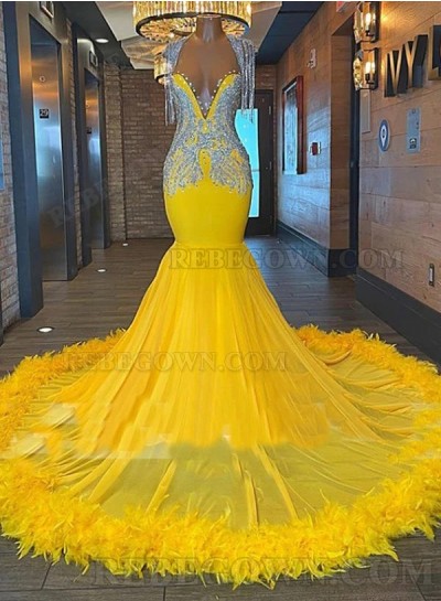 2025 Daffodil Mermaid Chiffon Prom Dresses with Sweetheart Neckline and Feathers