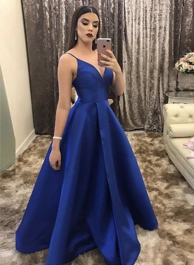 Sweetheart Royal Blue A Line Zipper Back Satin Prom Dresses