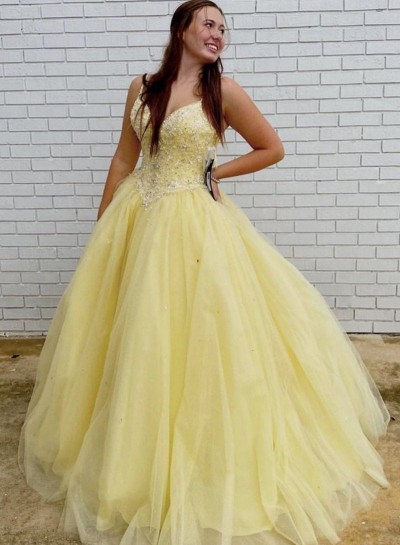 Ball Gown Sweetheart Daffodil Tulle Beaded Prom Dresses