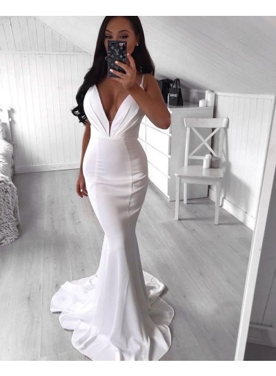 White Long Sweetheart Mermaid Prom Dresses