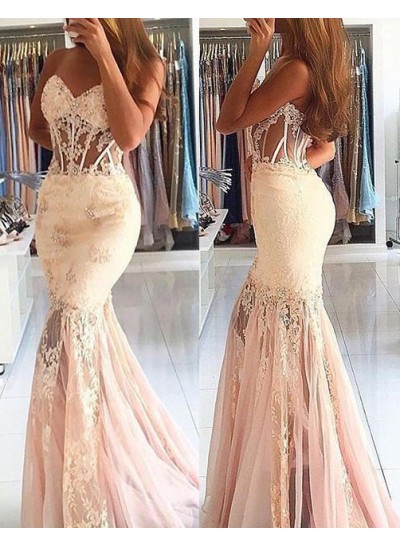 Charming Beading Mermaid Lace Prom Dresses