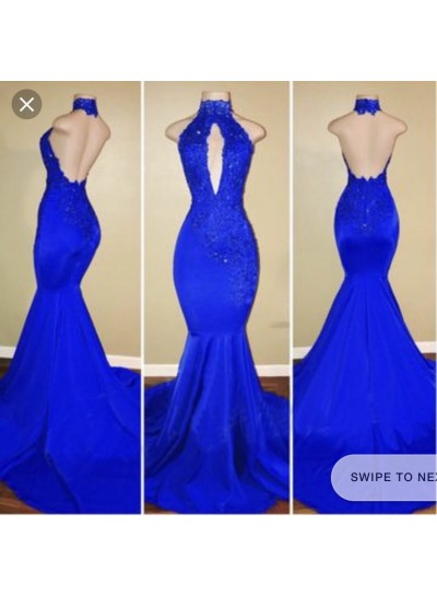 2025 Halter Blue Mermaid  Prom Dresses