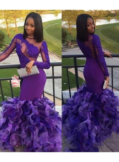 2024 Elegant Long Sleeves Lilac Mermaid  Prom Dresses