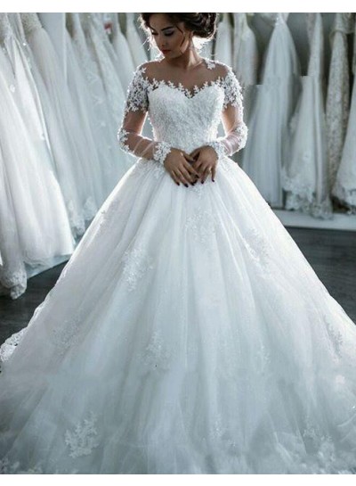 2022 Classic Long Sleeves Ball Gown Wedding Dresses With Appliques
