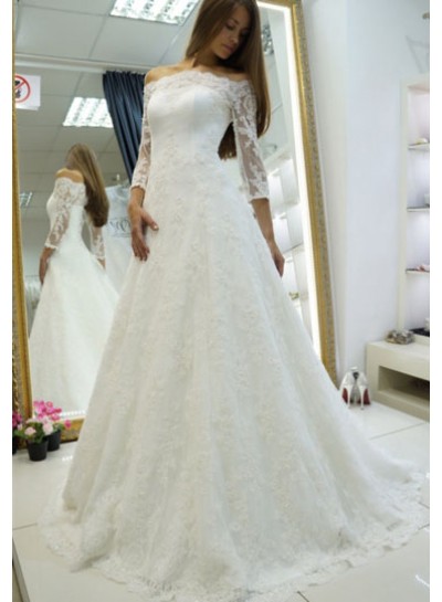 Off The Shoulder A Line Lace Long Sleeves 2024 Wedding Dresses