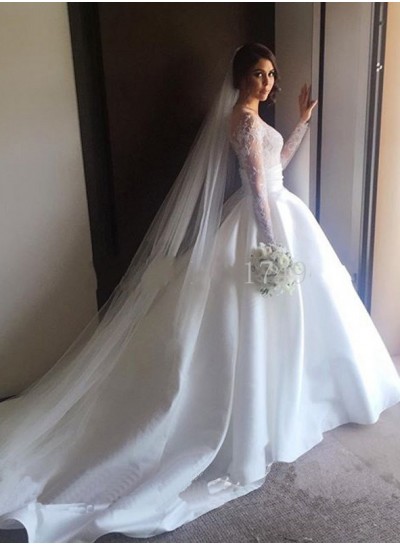 2024 Elegant A Line Satin Sweetheart Long Sleeves Wedding Dresses