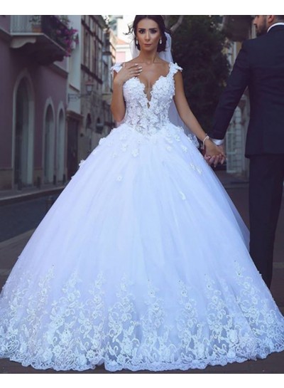2022 White Sweetheart Ball Gown Wedding Dresses With Appliques
