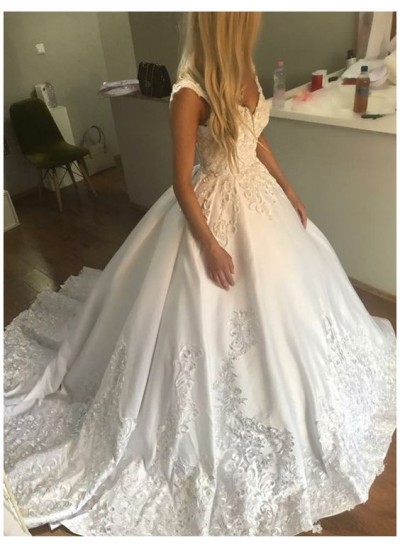 Classic Sweetheart Satin Embroidery Ball Gown Wedding Dresses
