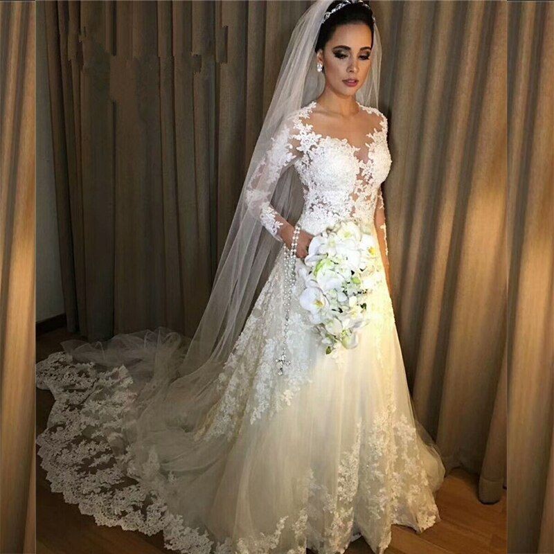 2024 Classic Wedding Dresses A-Line Long Sleeves Sweetheart Lace