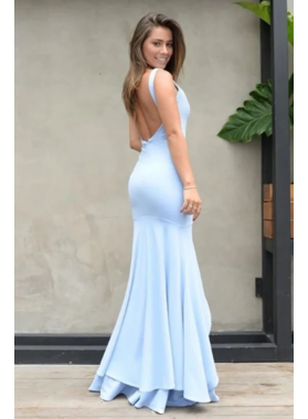 2022 Prom Dresses Light Sky Blue Sheath Sweetheart Open Back Slit In Front