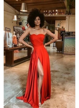 2022 Prom Dresses A-Line Sweetheart Orange Side Slit Long Dress