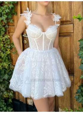 2024 Lace A-line/Princess Sweetheart Sleeveless Short/Mini White Homecoming Dresses